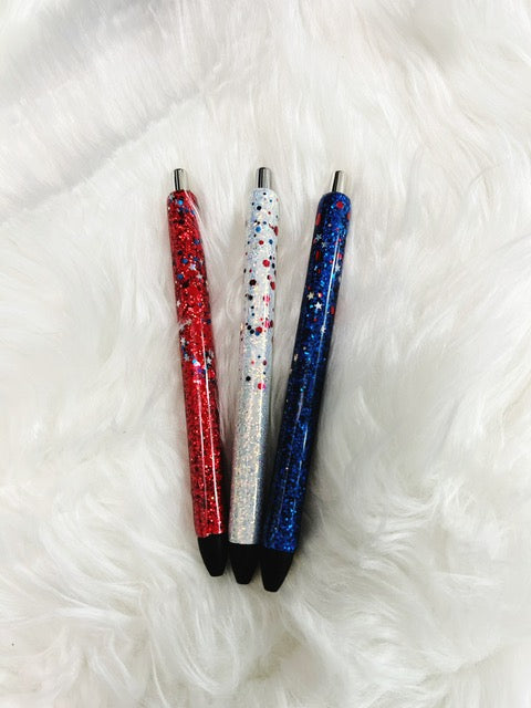 Red, White and Blue Patriotic Glitter Pens